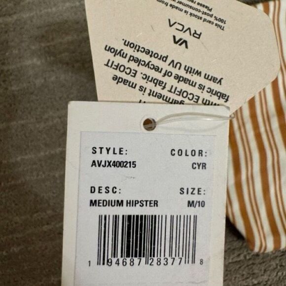 RVCA Tan Striped Medium Hipster Bikini Bottoms NWT - Picture 5 of 7